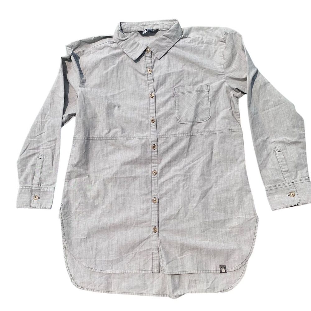 The North Face Womens Gray Cotton Blend Long Sleeve Button‎ Down Shirt Large